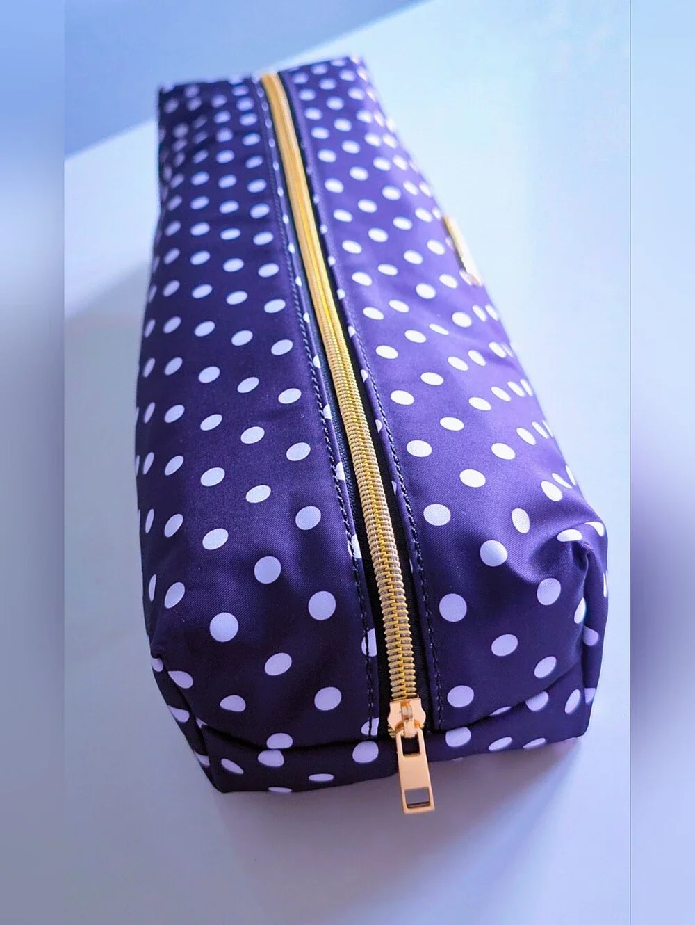 Black & White Polka Dot Hair Tool Bag with Gold Hardware